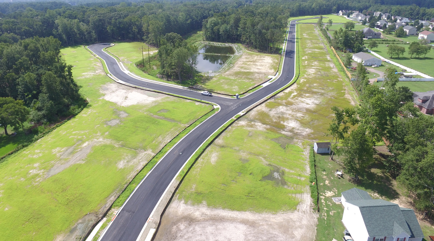 Aerial view of residential land development by Covington Contracting in Hampton Roads Virginia
